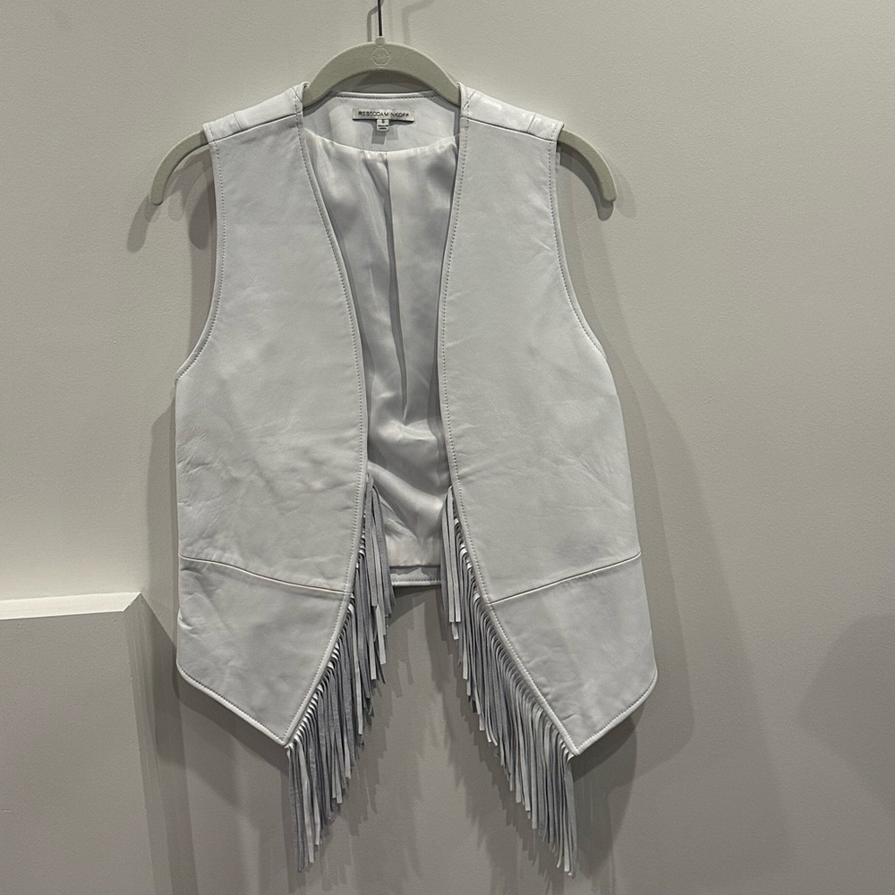 Rebecca Minkoff White Leather Fringe Vest